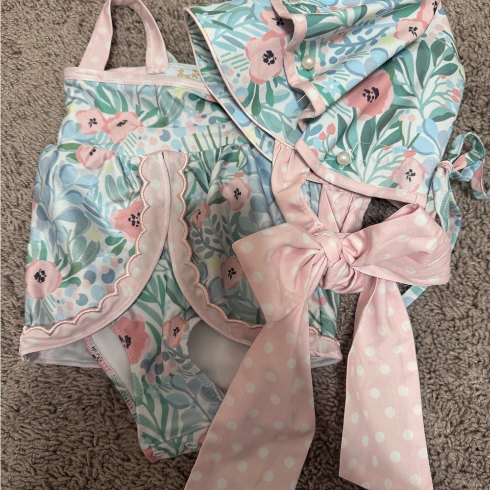 Floral Kids Swim One Piece with Hat